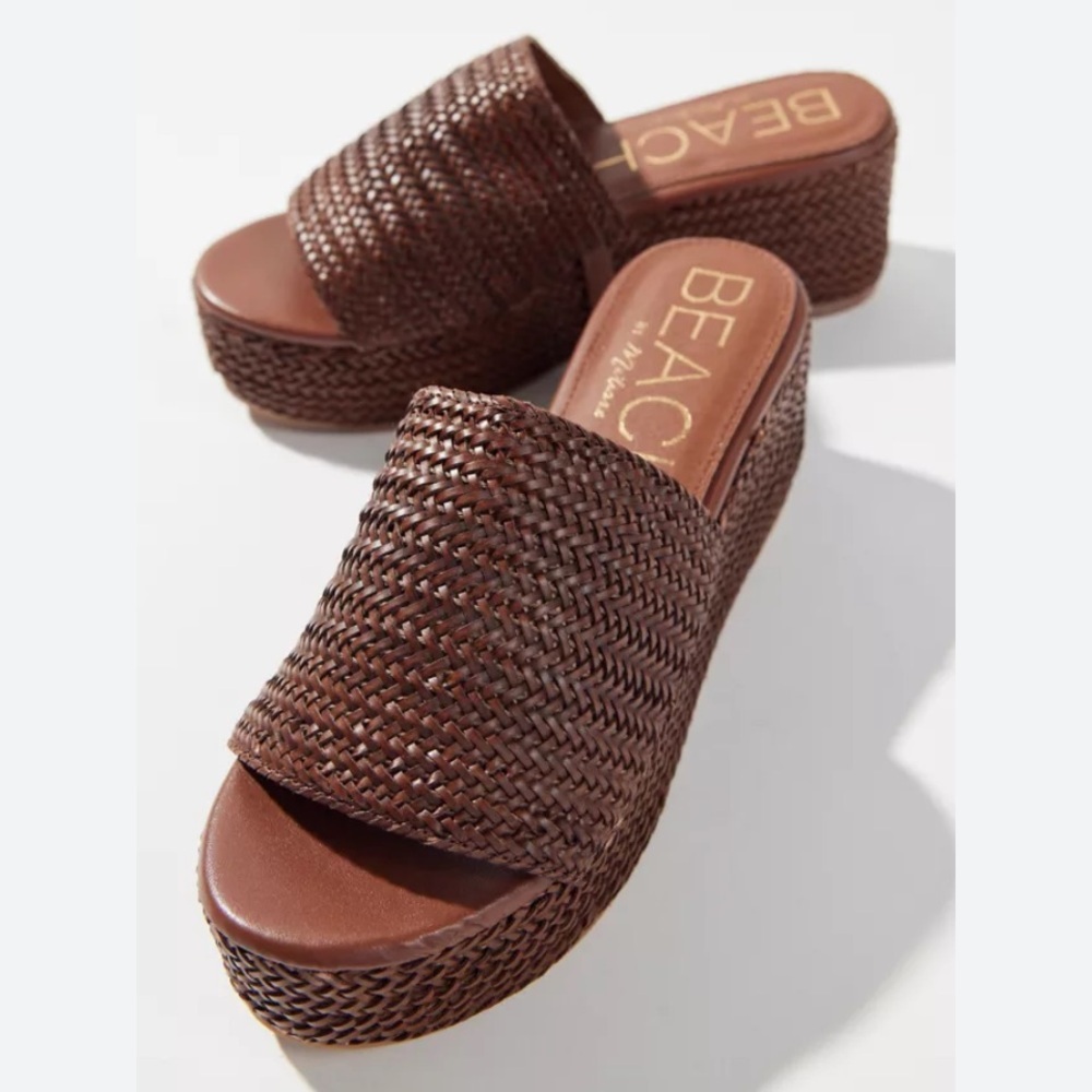 Beach Riot Brown Woven Platform Slide Sandals Size 9